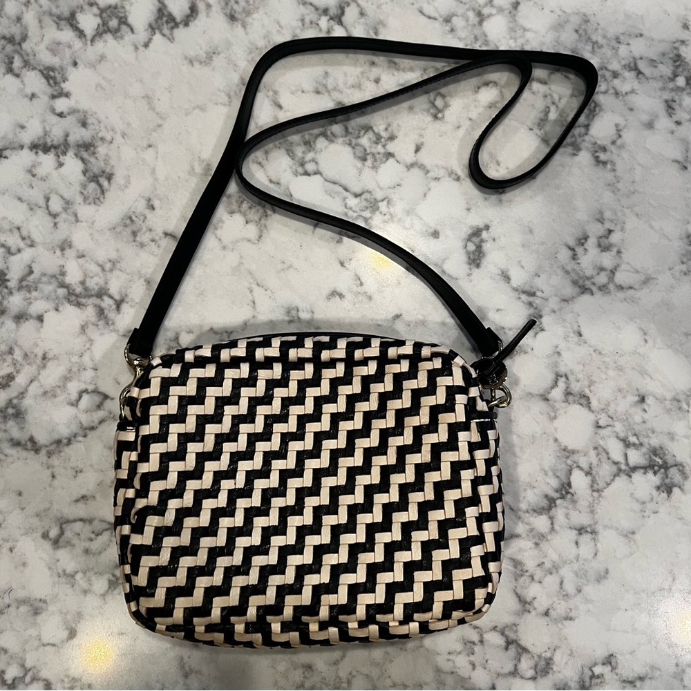 Clare V. Woven Zig-Zag Midi Sac in Black & Cream